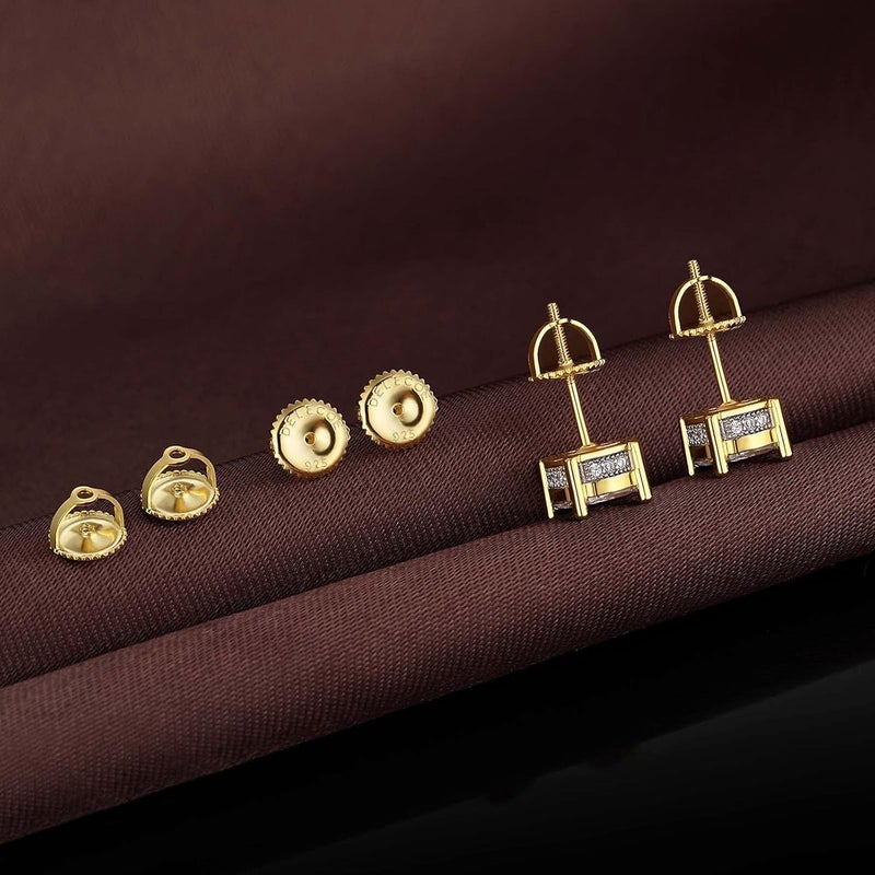 DELECOE 925 Stering Silver Screw Earring Backs Replacements for Threaded Post (0.032''), 4 Pairs Hypoallergenic 18K Gold Plated Screw on Earring Backs for Diamond Earring Studs 6mm - Image 4